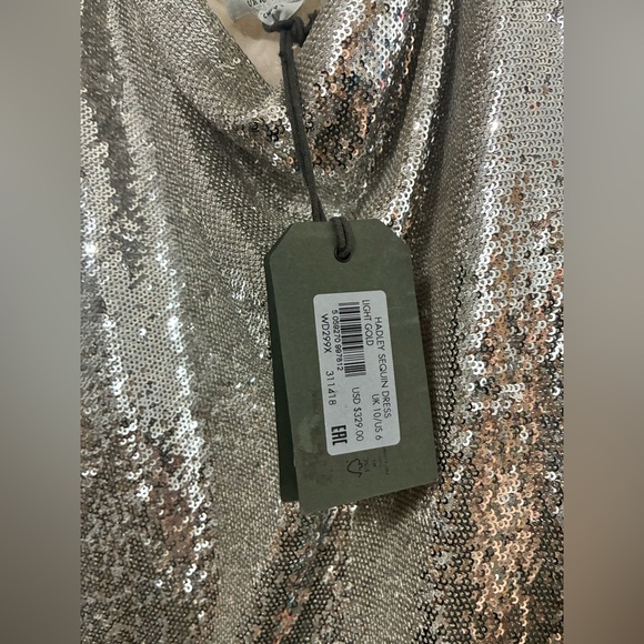All Saints Hadley Silver Sequined Cowl Neck Sleeveless Slip Dress Size 6 - Picture 8 of 11